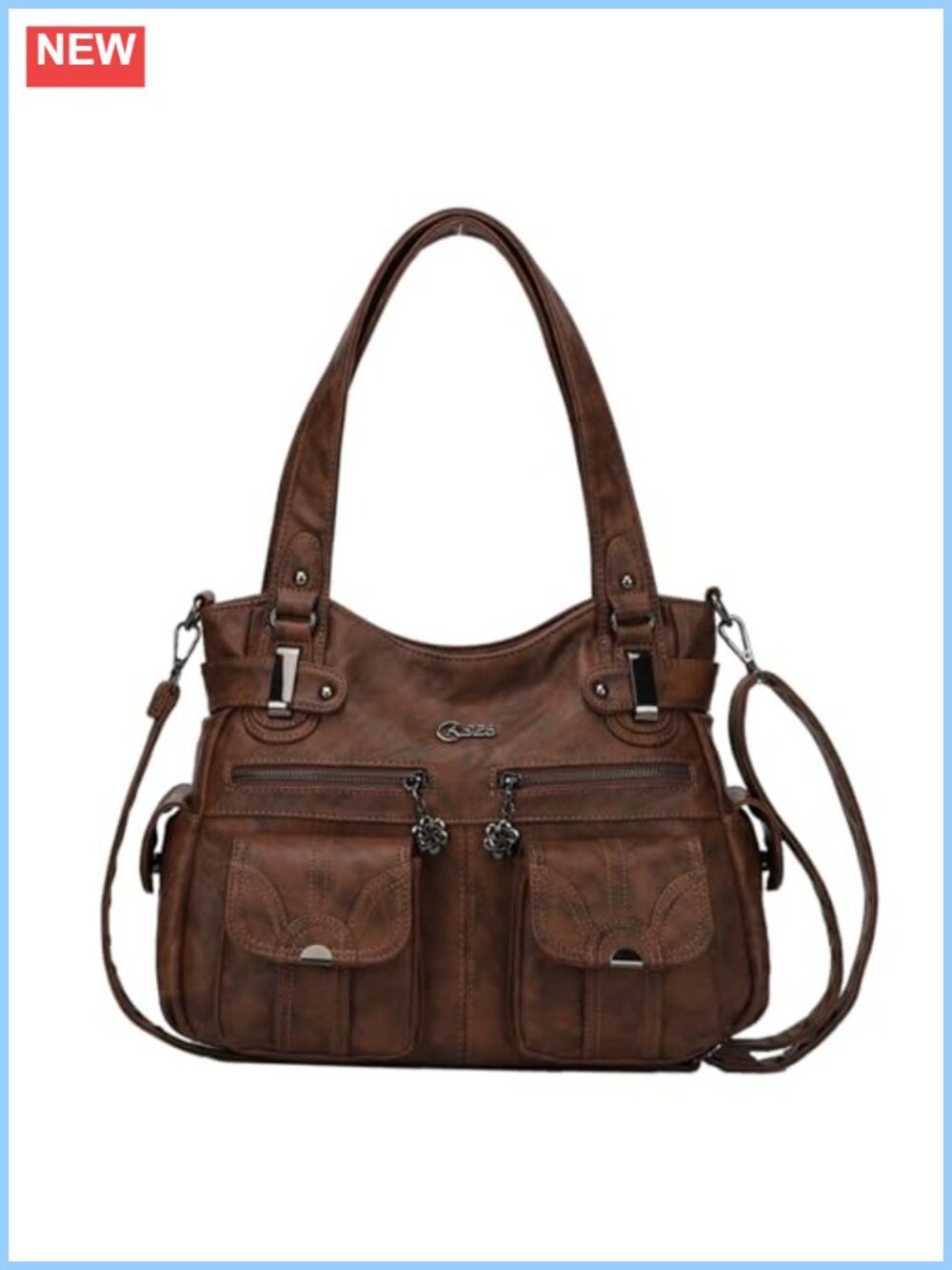 Large Hobo Tote PU Leather Shoulder Bag Multi-Pocket Crossbody Purse